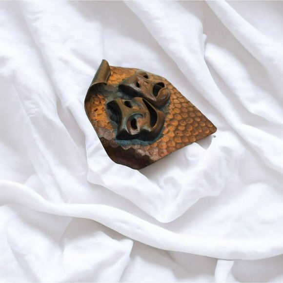 Vintage Comedy Tragedy Copper Brooch - Picture 4 of 6
